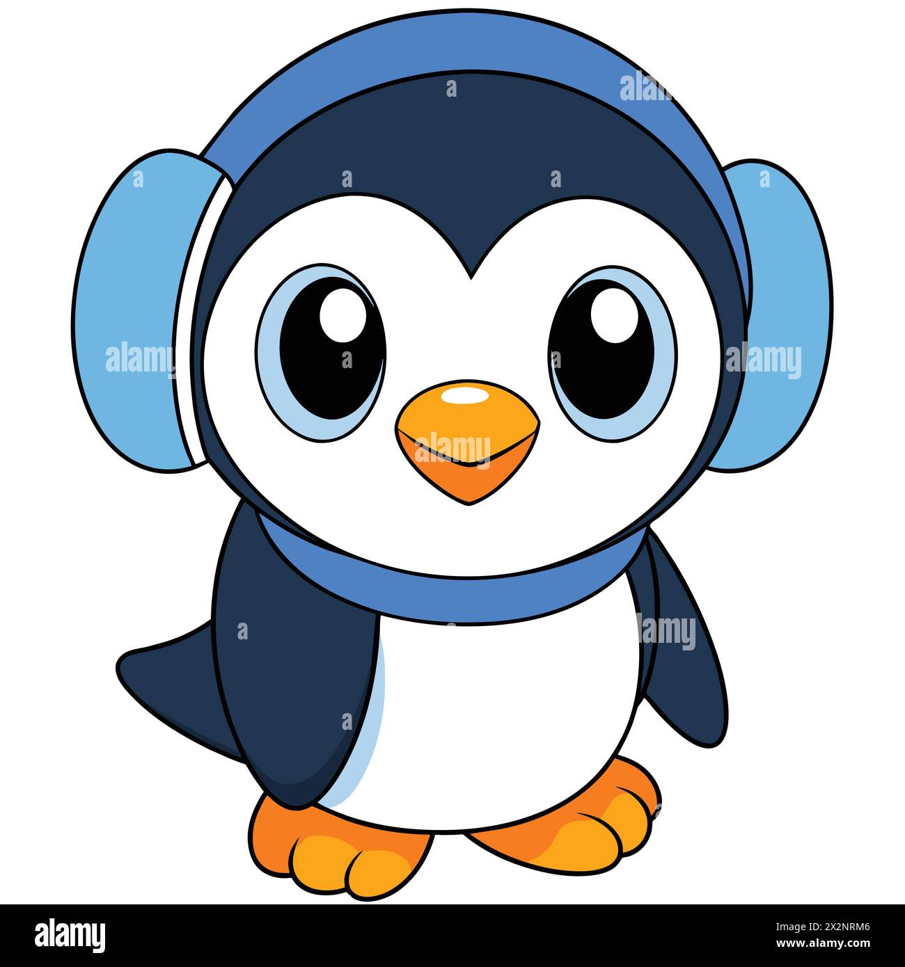 Wackelige Wärme: Niedlicher Pinguin mit Ohrmuscheln, perfekt für Kinder Bücher Karten Einladungen Logos Webdesign T-Shirts Grußkarten Schreibwaren Stock Vektor