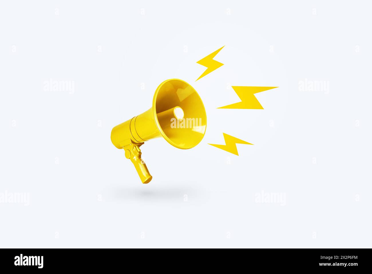 Kreativer Gelber Lautsprecher Mit Gelbem Blitzlicht. Kreative Idee, Aufmerksamkeit! Dringende Neuigkeiten. Blitzverkehr, Werbung Und Botschaft. Stockfoto