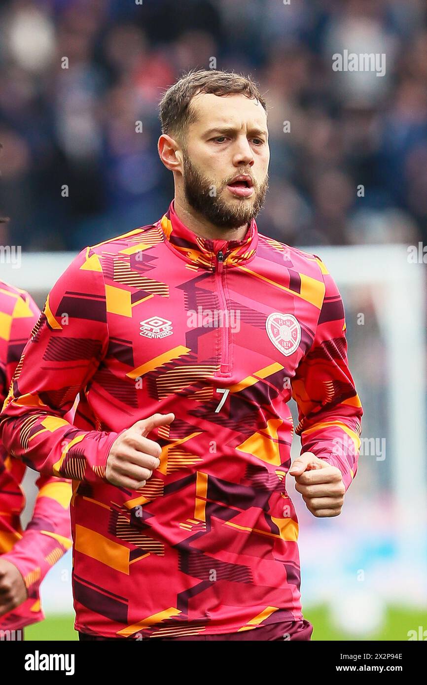 Jorge Grant, professioneller Fußballspieler, spielt derzeit für Hearts. Bild, das während eines Trainings und einer Aufwärmsitzung vor dem Spiel aufgenommen wurde. Stockfoto