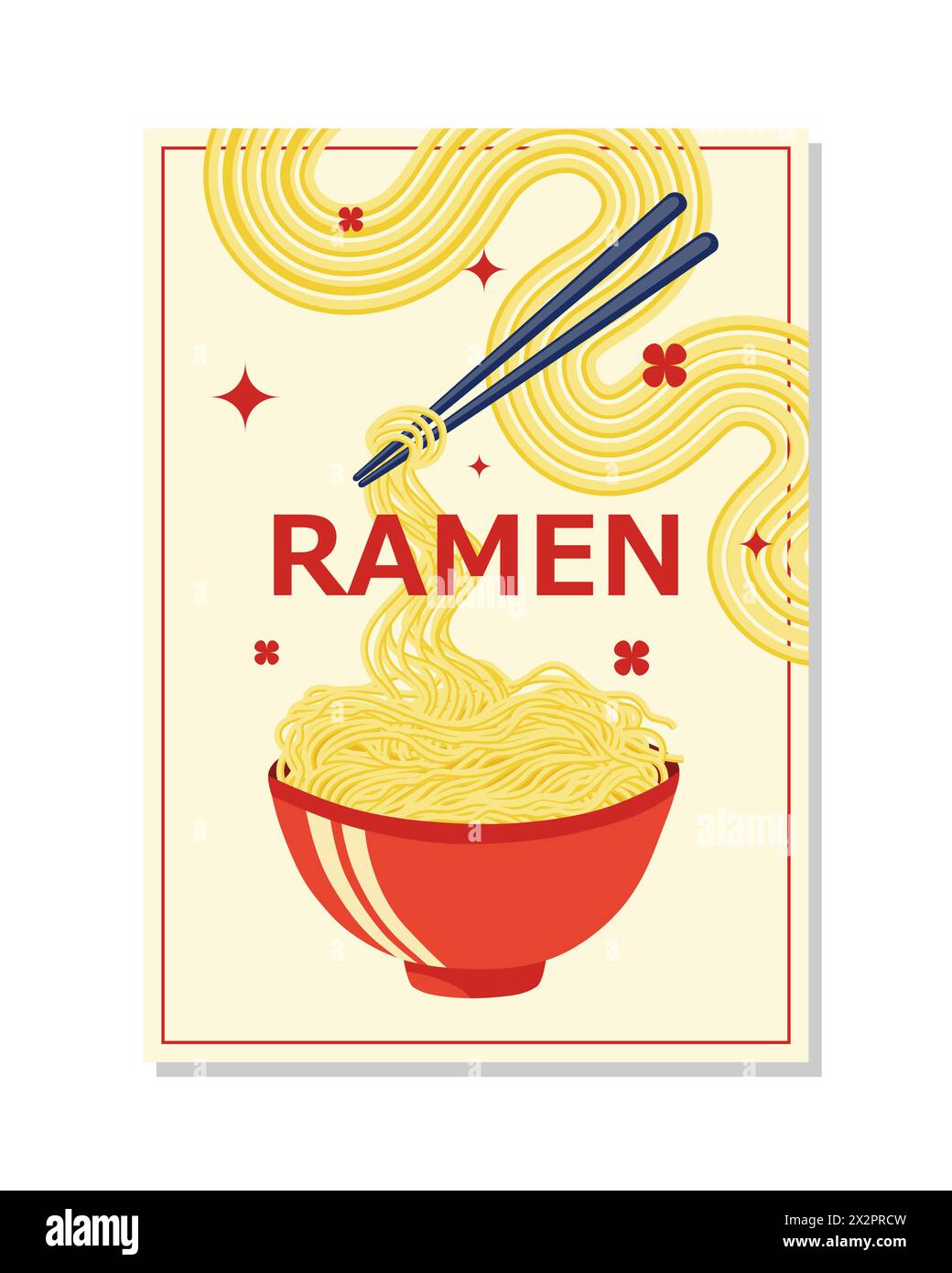 Ramen-Postervorlage. Vektor-Illustration asiatische Nudeln mit Essstäbchen. Stock Vektor