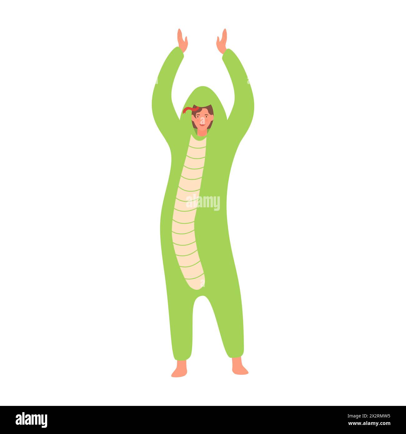 Lustiges Mädchen im Schlangenanzug Kostüm auf Pyjama-Party oder Sleepover Vektor-Illustration Stock Vektor