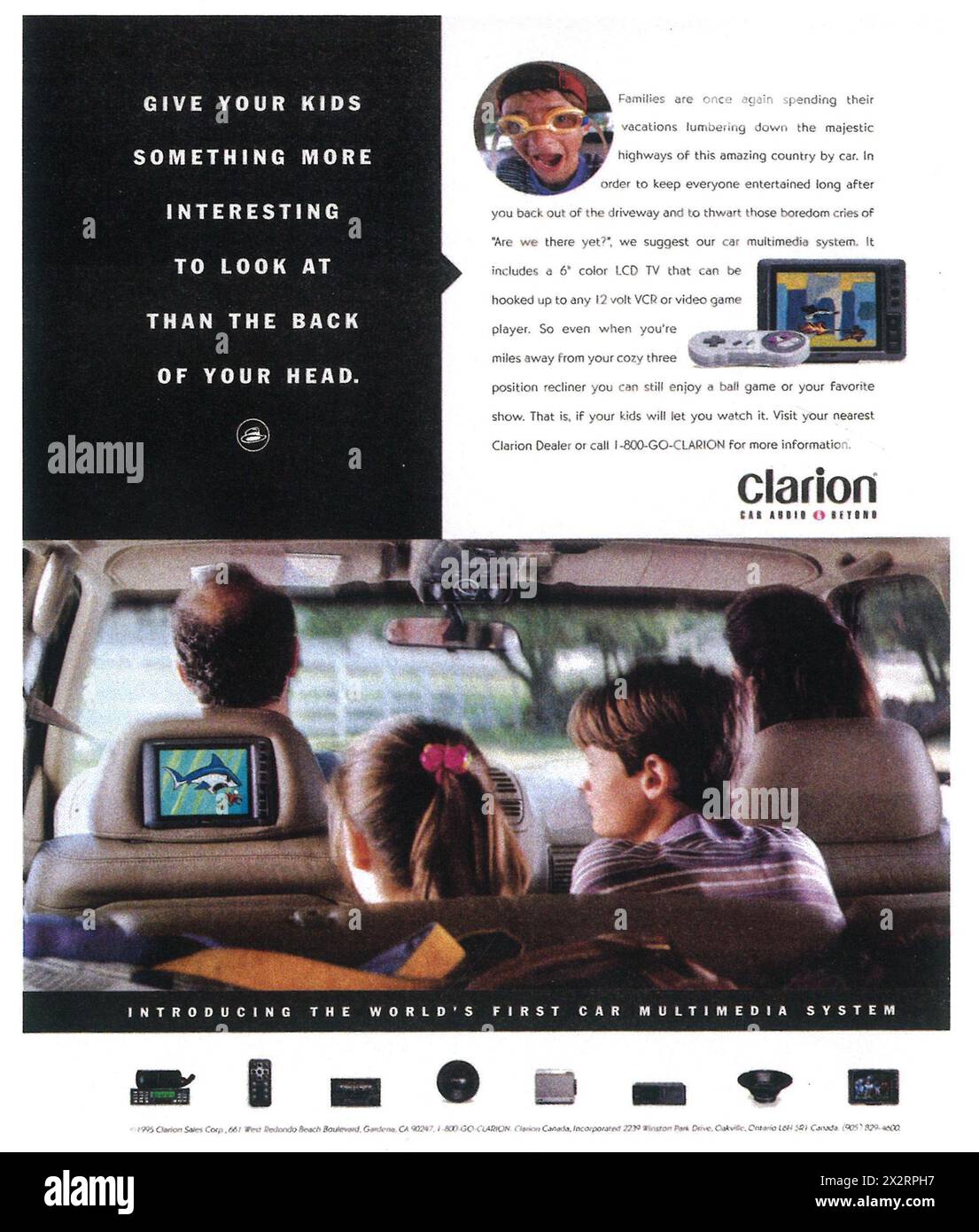 1995 Clarion Car Multimedia-System-Anzeige - Clarion LCD-Farbfernseher, Videospielkonsole Stockfoto
