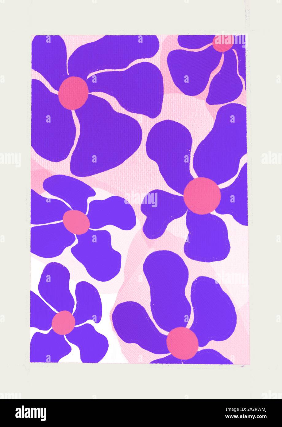 Violettes Blumenmuster über farbigem Hintergrund Stockfoto