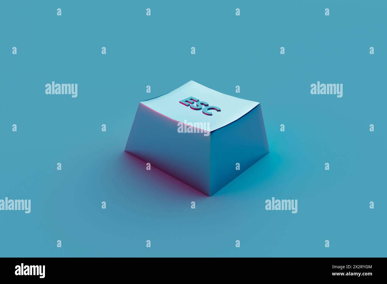 3D-Rendering des Escape-Computerschlüssels über blauem Hintergrund Stockfoto