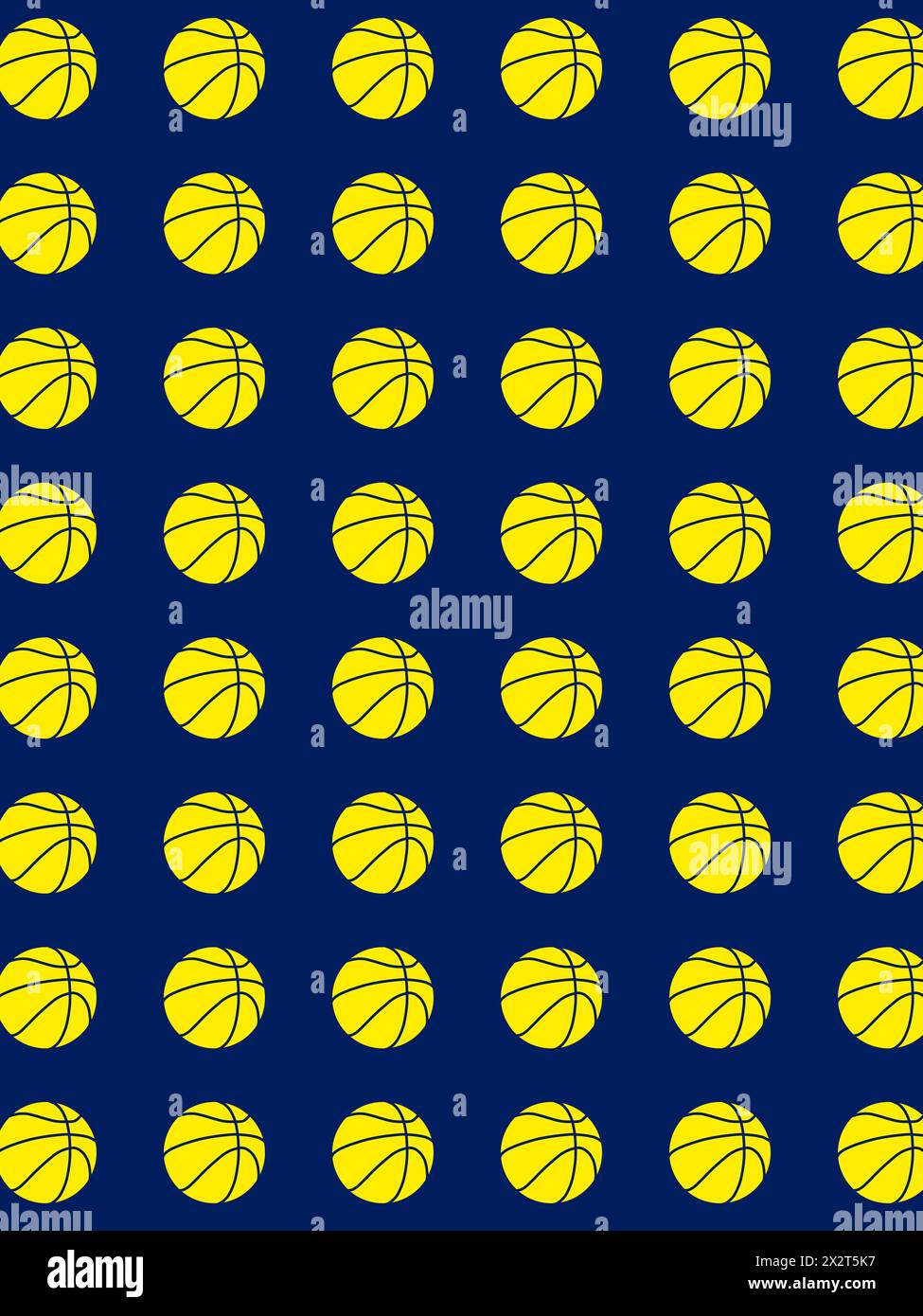 Muster gelber Basketbälle vor blauem Hintergrund Stockfoto