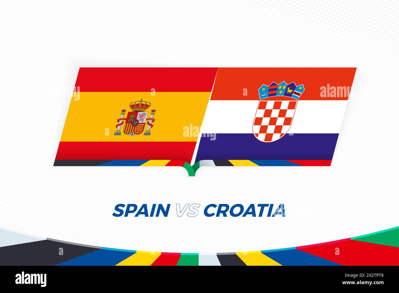 Spanien gegen Kroatien im Fußballwettbewerb, Gruppe B. gegen Icon auf Fußball-Hintergrund. Sport Vektor-Symbol. Stock Vektor