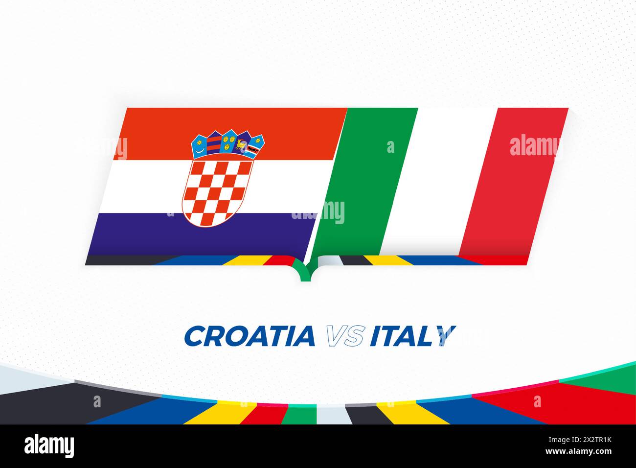 Kroatien gegen Italien im Fußballwettbewerb, Gruppe B. gegen Icon auf Fußball-Hintergrund. Sport Vektor-Symbol. Stock Vektor