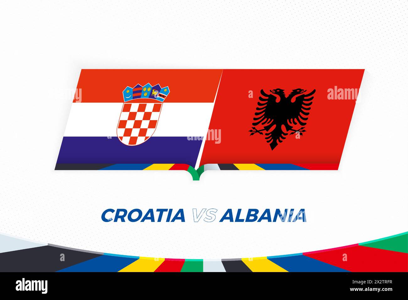 Kroatien gegen Albanien im Fußballwettbewerb, Gruppe B. gegen Icon auf Fußball-Hintergrund. Sport Vektor-Symbol. Stock Vektor