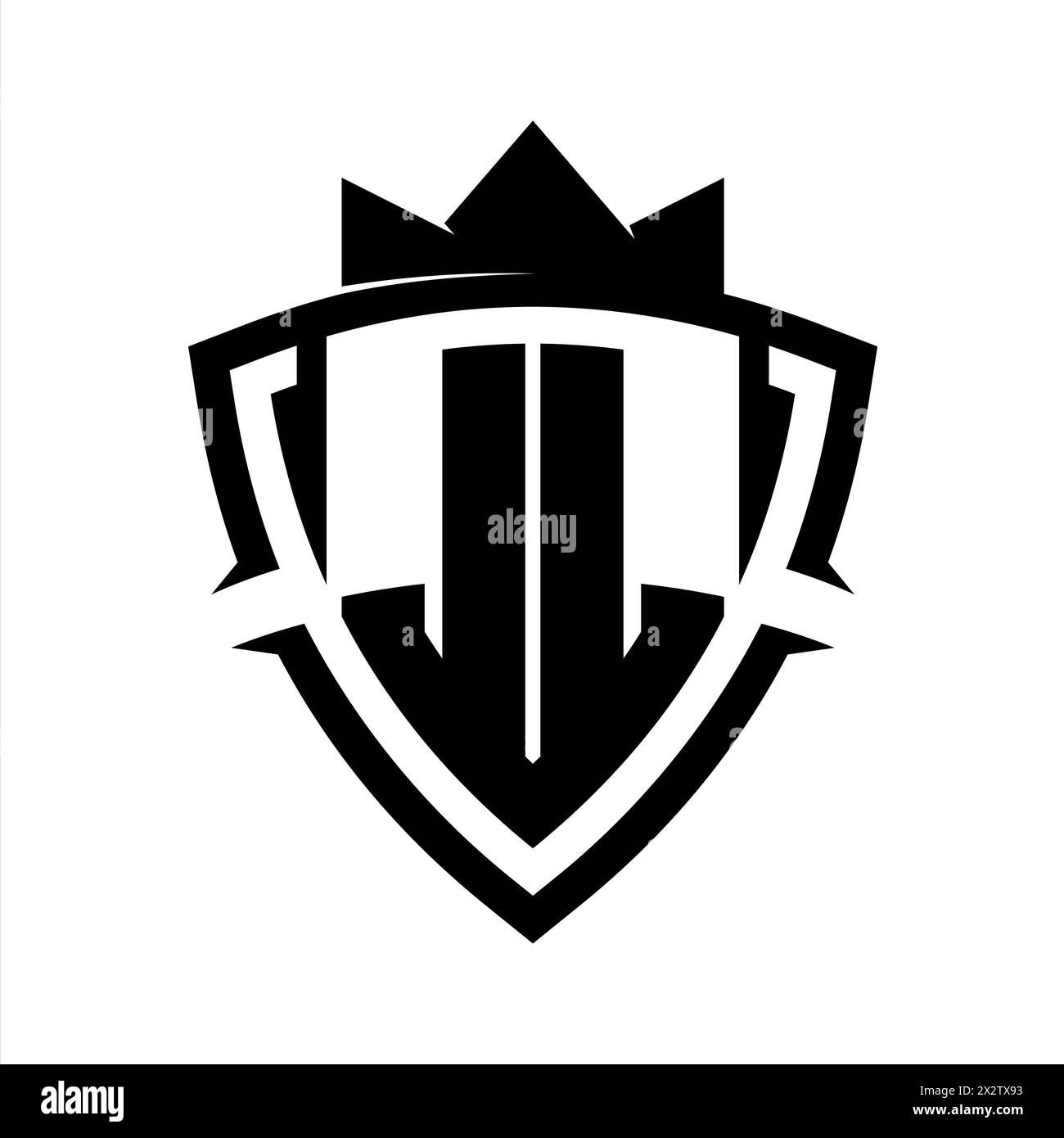 Auffälliges Monogramm JL Letter mit dreieckiger Kurvenschildform und Farbvorlage in Kronenfarbe in Schwarz und weiß Stockfoto