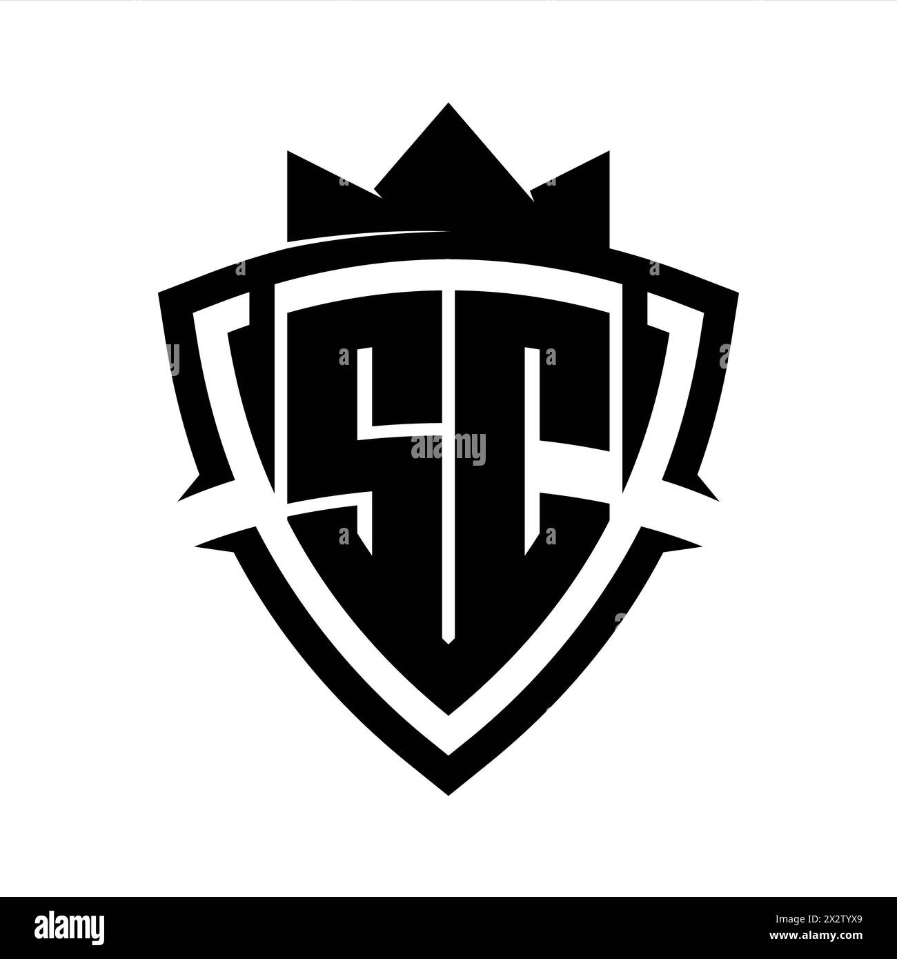 Auffälliges Monogramm mit dreieckiger Kurvenschildform und Farbvorlage in schwarz-weißem Hintergrund Stockfoto