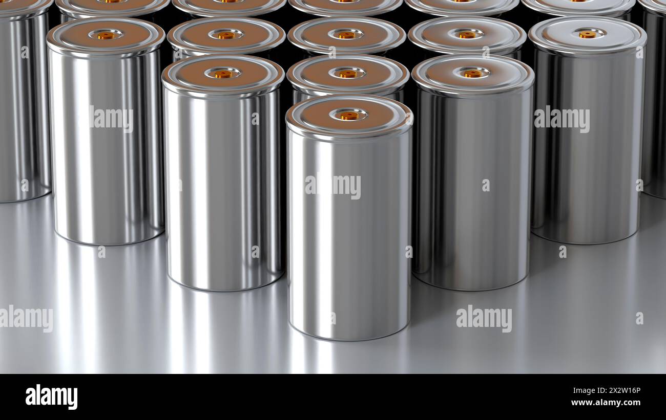 Charge Lithium Traction 4680 Akkumulatorzelle für Batteriemodule, Massenbatterien Hochleistung, Energie für Elektrofahrzeuge, Trockenelektrode, alt Stockfoto