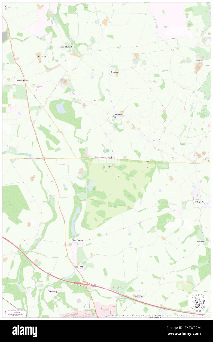 Weston Under Lizard, Staffordshire, GB, Vereinigtes Königreich, England, n 52 41' 41'', S 2 17' 21'', Karte, Cartascapes Map, veröffentlicht 2024. Erkunden Sie Cartascapes, eine Karte, die die vielfältigen Landschaften, Kulturen und Ökosysteme der Erde enthüllt. Reisen Sie durch Zeit und Raum und entdecken Sie die Verflechtungen der Vergangenheit, Gegenwart und Zukunft unseres Planeten. Stockfoto