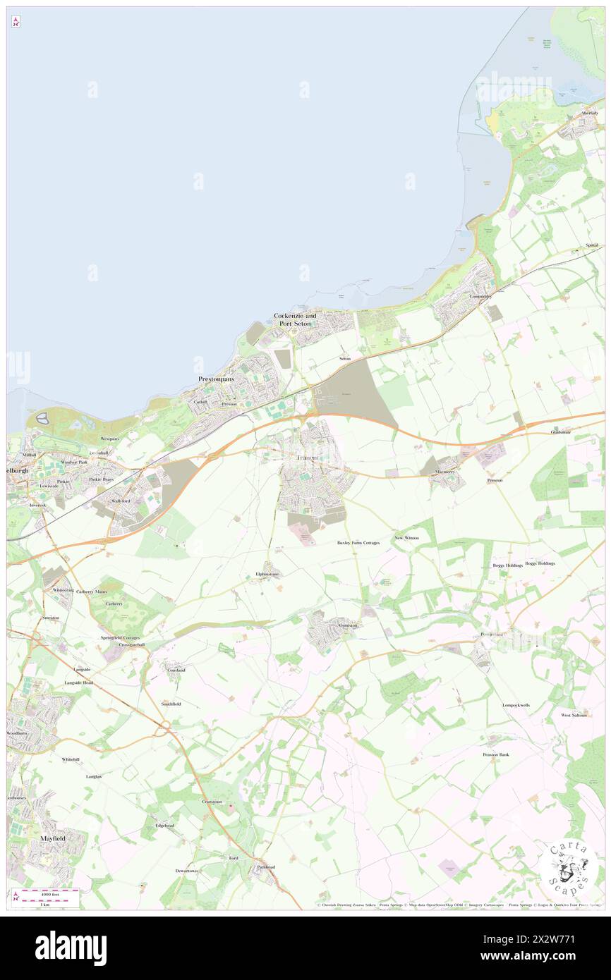 Tranent, East Lothian, GB, Vereinigtes Königreich, Schottland, n 55 56' 39'', S 2 57' 14'', Karte, Cartascapes Map, veröffentlicht 2024. Erkunden Sie Cartascapes, eine Karte, die die vielfältigen Landschaften, Kulturen und Ökosysteme der Erde enthüllt. Reisen Sie durch Zeit und Raum und entdecken Sie die Verflechtungen der Vergangenheit, Gegenwart und Zukunft unseres Planeten. Stockfoto