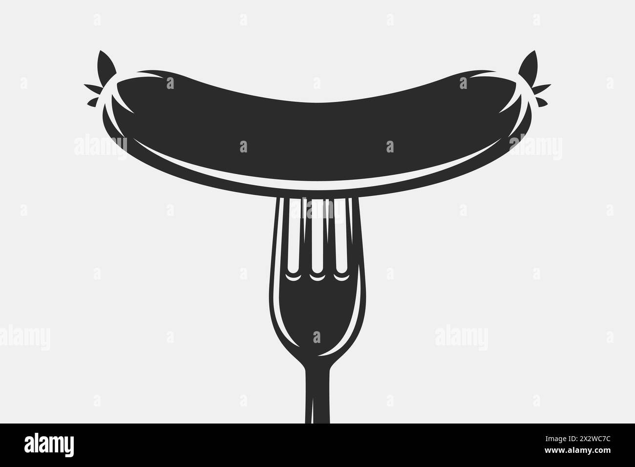 Vektor monochrome Wurst und Gabel Closeup isoliert. Wurstdesign-Vorlage, Clipart Stock Vektor