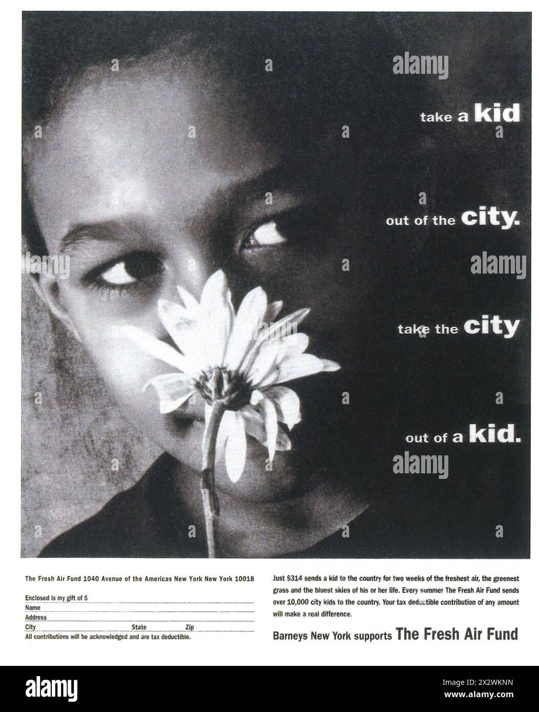 1992 Barneys New York – unterstützt die Anzeige des Fresh Air Fund Stockfoto