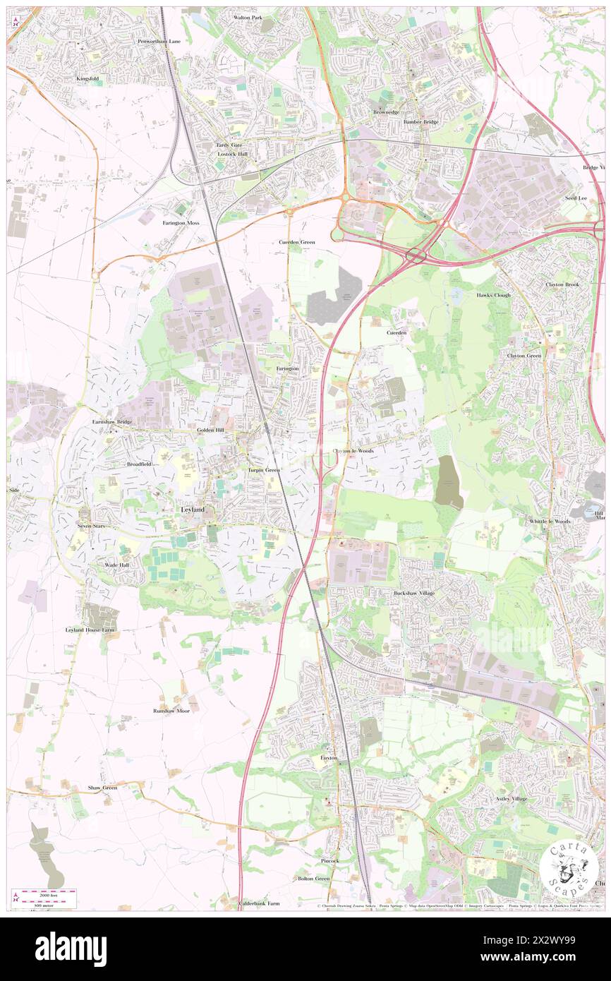 Leyland, Lancashire, GB, Vereinigtes Königreich, England, n 53 41' 43'', S 2 40' 48'', Karte, Cartascapes Map, veröffentlicht 2024. Erkunden Sie Cartascapes, eine Karte, die die vielfältigen Landschaften, Kulturen und Ökosysteme der Erde enthüllt. Reisen Sie durch Zeit und Raum und entdecken Sie die Verflechtungen der Vergangenheit, Gegenwart und Zukunft unseres Planeten. Stockfoto