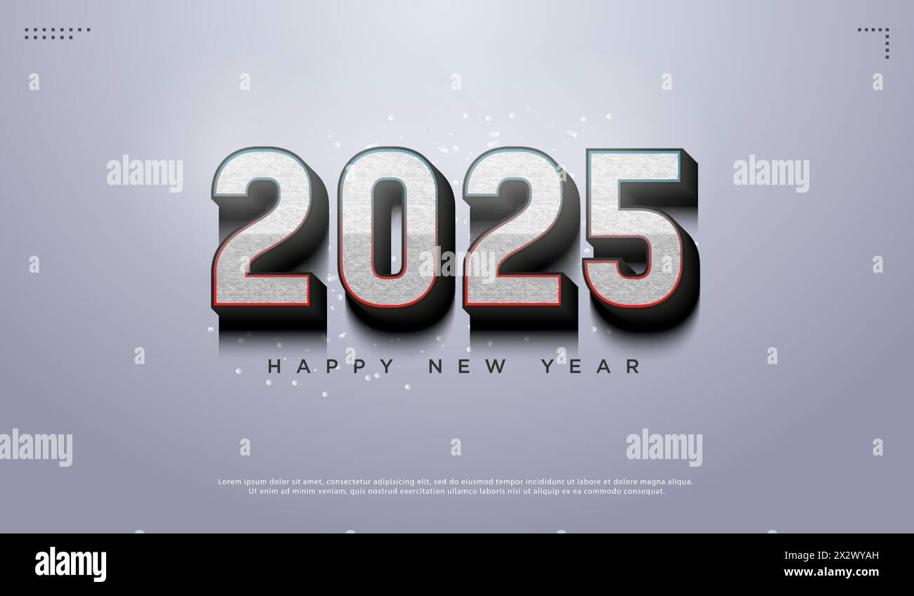 Riesige und realistische 3D-Zahlen für das Neujahrsfest 2025. Stock Vektor