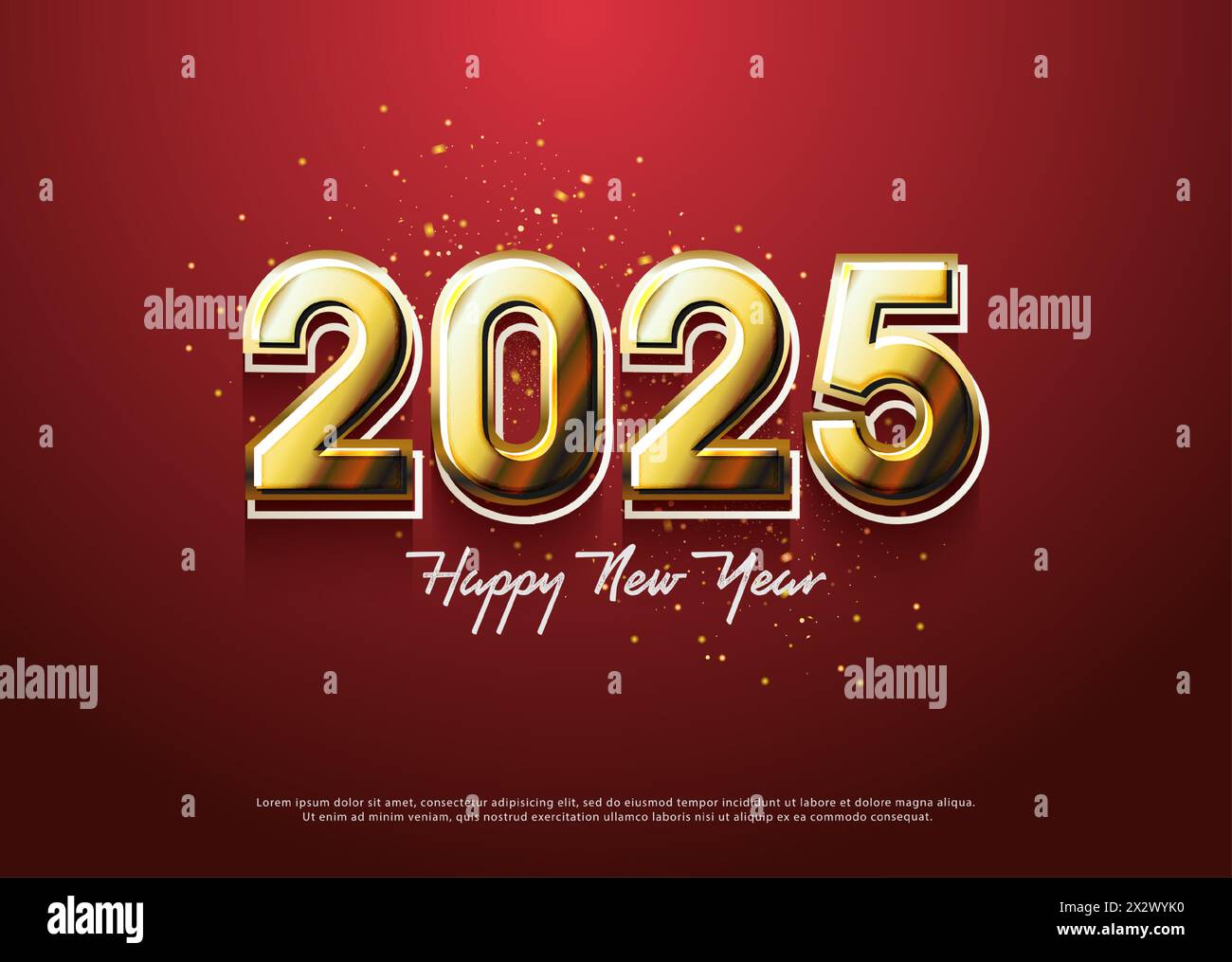 Frohes neues Jahr 2025 mit festlichen Zahlenfarben kombiniert. Stock Vektor