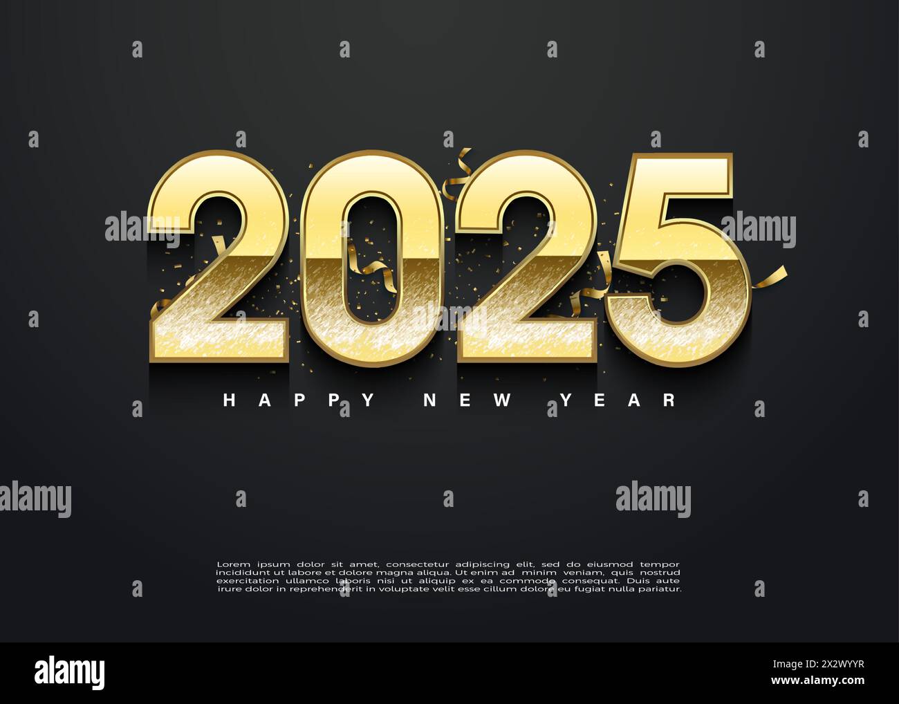 Frohes neues Jahr 2025 mit eleganten Jahreszahlen. Premium-Vektordesign für Poster, Einladungskarten und Cover für Neujahrsfeiern 2025. Stock Vektor