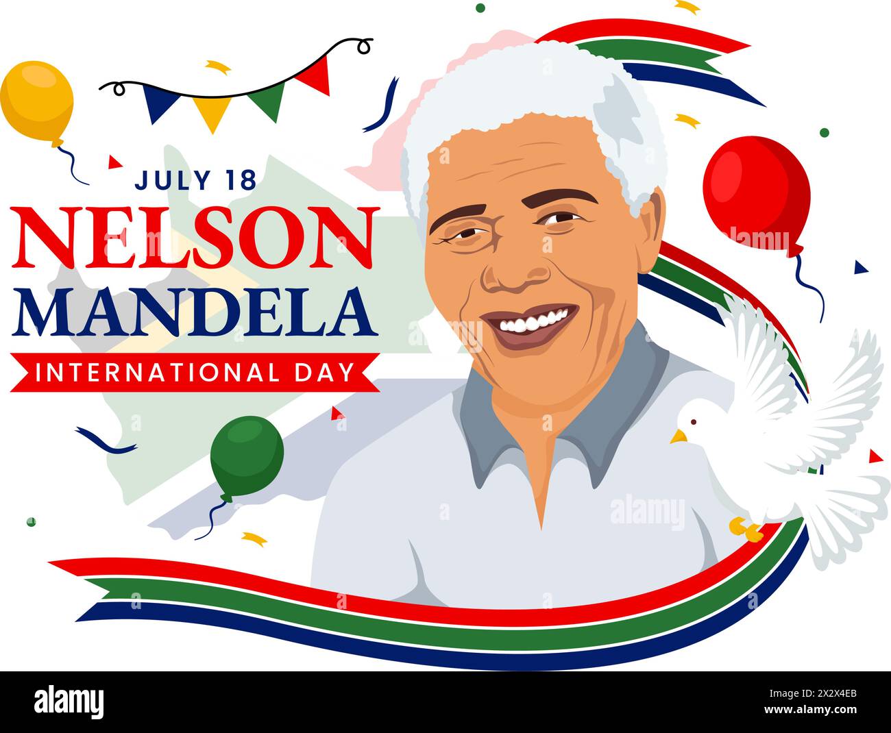 Happy Nelson Mandela International Day Vektor Illustration am 18. Juli mit Südafrika Flagge und Band im flachen Zeichentrick Hintergrund Design Stock Vektor