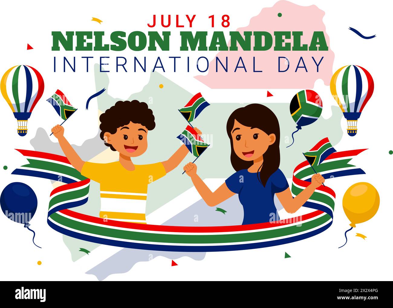 Happy Nelson Mandela International Day Vektor Illustration am 18. Juli mit Südafrika Flagge und Band im flachen Zeichentrick Hintergrund Design Stock Vektor