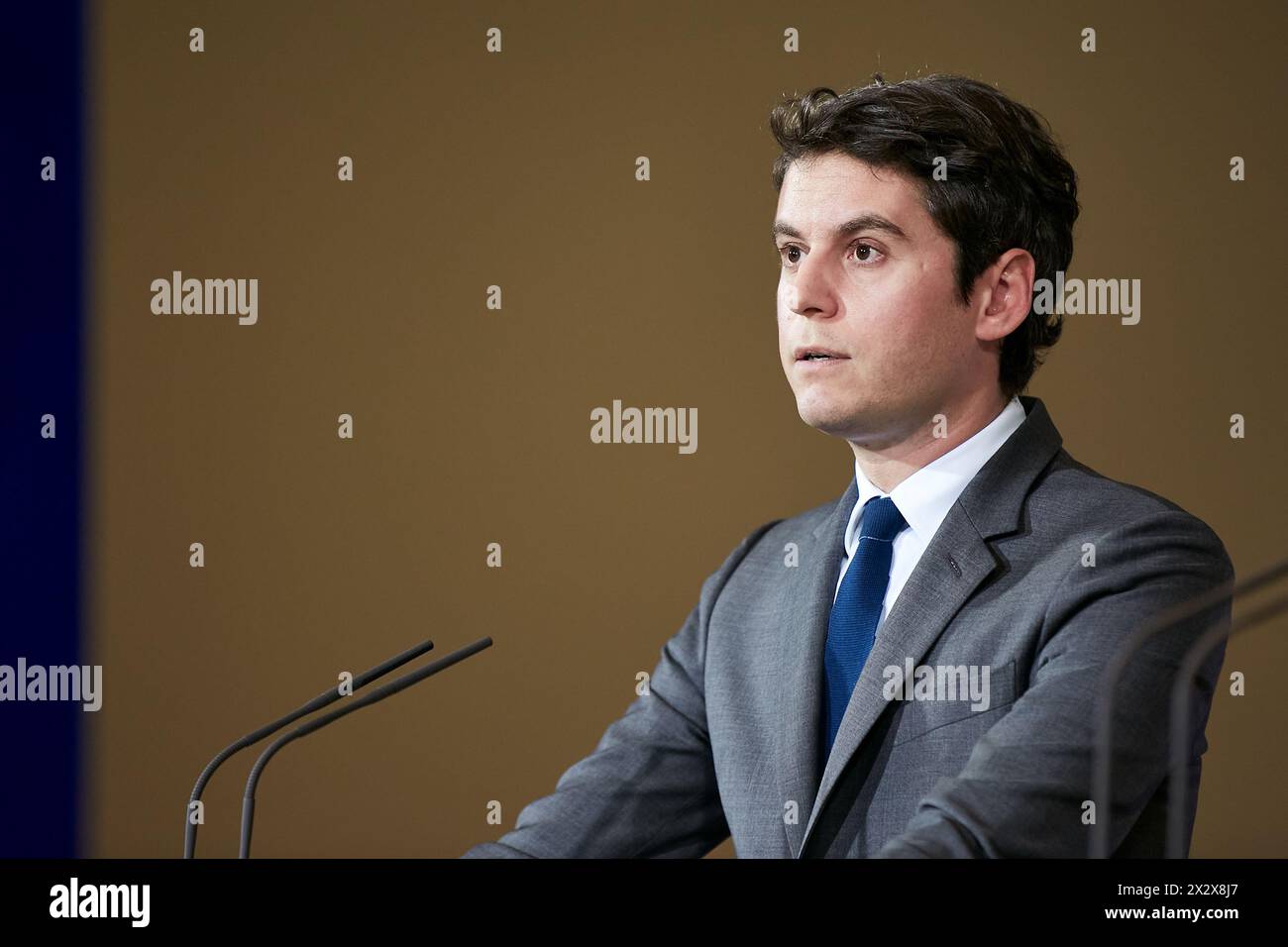 05.02.2024, Berlin, Deutschland - der französische Premierminister Gabriel Attal anlässlich seiner Eröffnungsbesuche im Bundeskanzleramt. 00R24020 Stockfoto