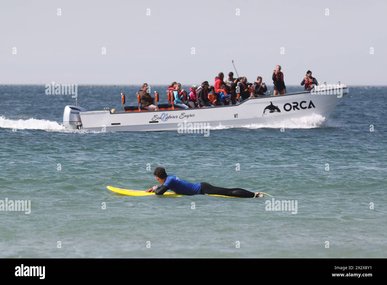25.07.2019, Raposeira, Algarve, Portugal - Personen auf einer Walbeobachtungstour. 00S190725D056CAROEX.JPG [MODELLVERSION: NEIN, EIGENSCHAFTSFREIGABE: NEIN (C) CARO Stockfoto