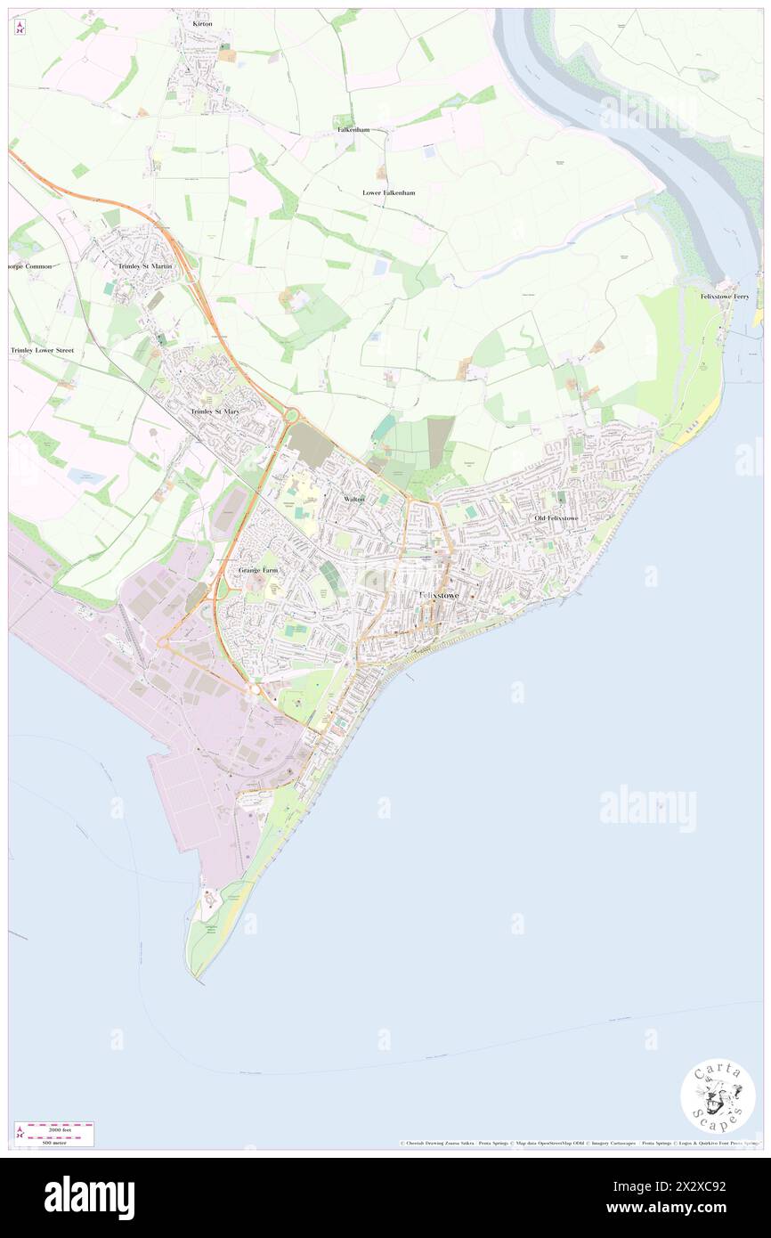 Felixstowe, Suffolk, GB, Vereinigtes Königreich, England, n 51 57' 49''', N 1 21' 3'', Karte, Cartascapes Map, veröffentlicht 2024. Erkunden Sie Cartascapes, eine Karte, die die vielfältigen Landschaften, Kulturen und Ökosysteme der Erde enthüllt. Reisen Sie durch Zeit und Raum und entdecken Sie die Verflechtungen der Vergangenheit, Gegenwart und Zukunft unseres Planeten. Stockfoto