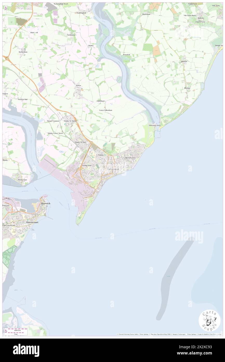 Felixstowe, Suffolk, GB, Vereinigtes Königreich, England, n 51 57' 49''', N 1 21' 3'', Karte, Cartascapes Map, veröffentlicht 2024. Erkunden Sie Cartascapes, eine Karte, die die vielfältigen Landschaften, Kulturen und Ökosysteme der Erde enthüllt. Reisen Sie durch Zeit und Raum und entdecken Sie die Verflechtungen der Vergangenheit, Gegenwart und Zukunft unseres Planeten. Stockfoto