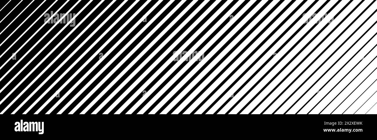 Textur der schrägen Linie mit Halbtonabstufung. Verblichener diagonaler Streifen-Verlaufshintergrund. Hintergrund mit abgeschrägtem Muster. Dünner bis dicker Streifenhintergrund für Überlagerung, Druck und Umschlag. Vektorbreiter Hintergrund Stock Vektor
