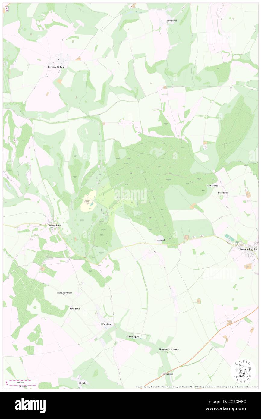 Cranborne Chase, GB, Vereinigtes Königreich, England, N 50 58' 0'', S 2 2' 59'', Karte, Cartascapes Map, veröffentlicht 2024. Erkunden Sie Cartascapes, eine Karte, die die vielfältigen Landschaften, Kulturen und Ökosysteme der Erde enthüllt. Reisen Sie durch Zeit und Raum und entdecken Sie die Verflechtungen der Vergangenheit, Gegenwart und Zukunft unseres Planeten. Stockfoto