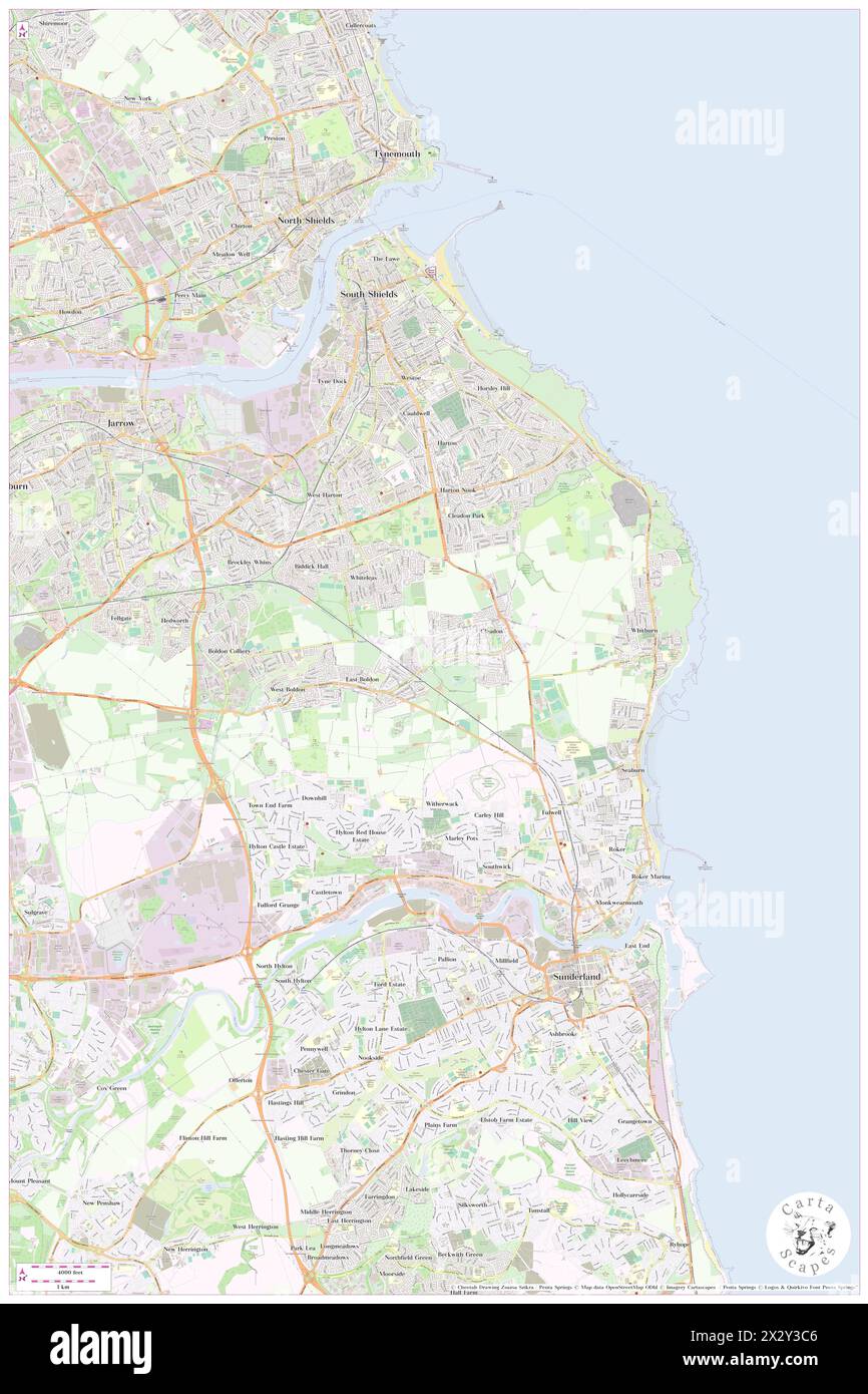 South Tyneside, South Tyneside, GB, Vereinigtes Königreich, England, n 54 57' 0'', S 1 25' 0'', Karte, Cartascapes Map, veröffentlicht 2024. Erkunden Sie Cartascapes, eine Karte, die die vielfältigen Landschaften, Kulturen und Ökosysteme der Erde enthüllt. Reisen Sie durch Zeit und Raum und entdecken Sie die Verflechtungen der Vergangenheit, Gegenwart und Zukunft unseres Planeten. Stockfoto