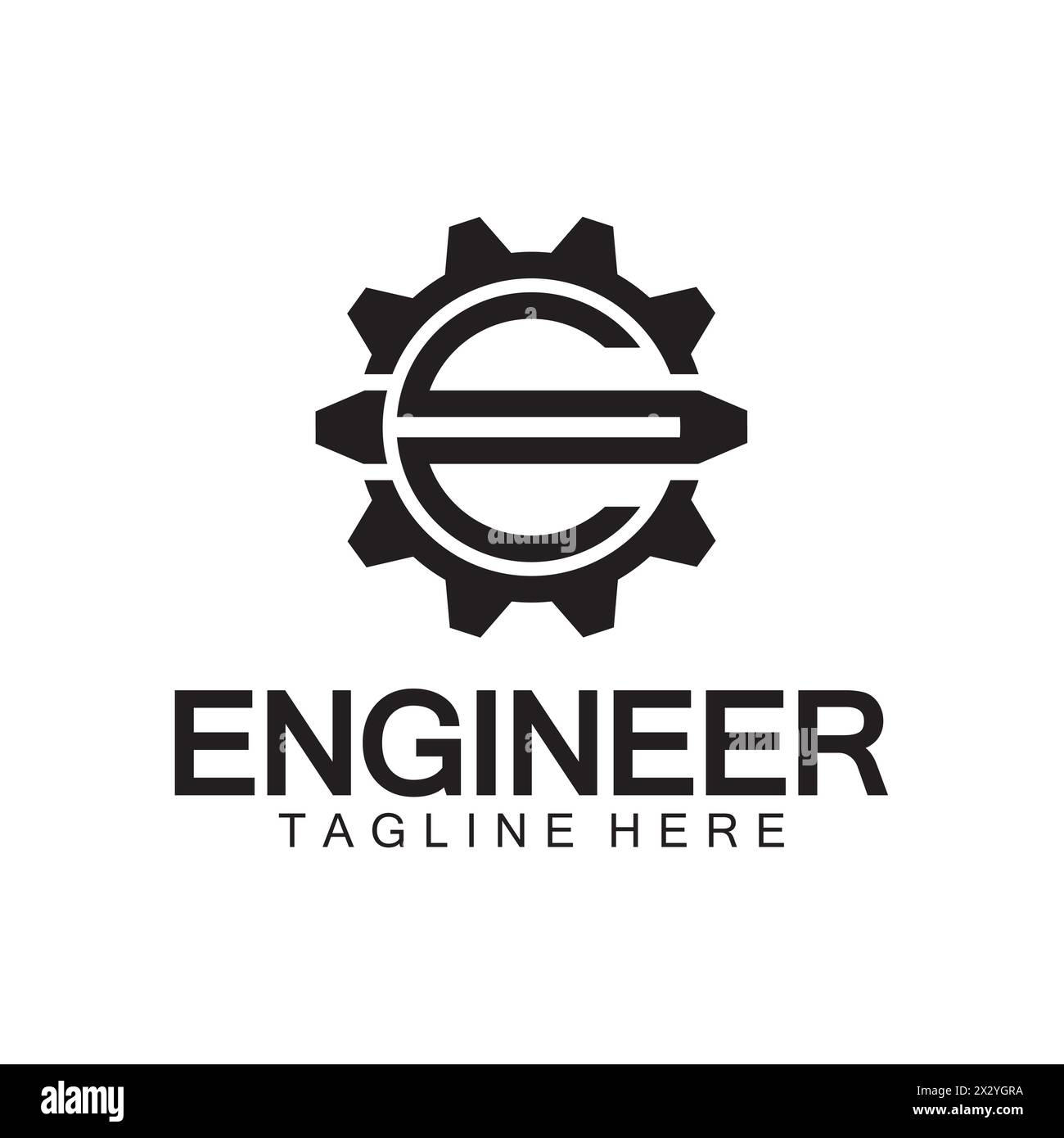 Design des Engineer Logos, Logo des Letter E Gear, Logo des Engineers mit Buchstabe E und Gear-Elementen Stock Vektor