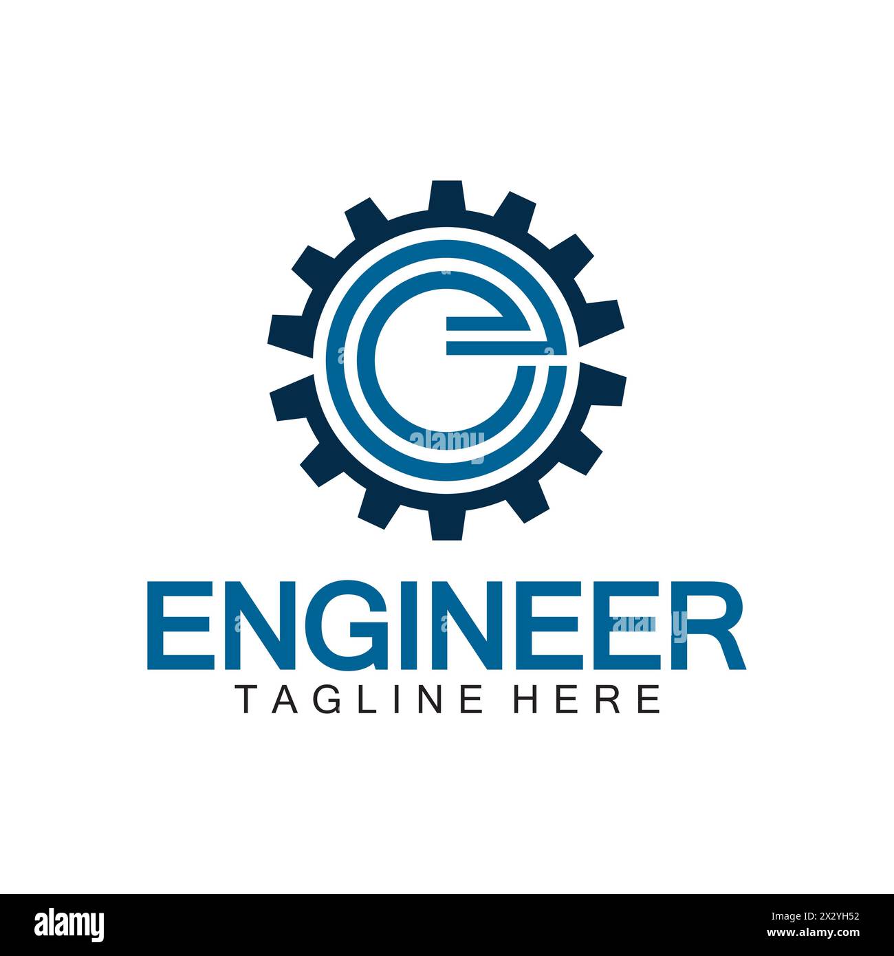 Design des Engineer Logos, Logo des Letter E Gear, Logo des Engineers mit Buchstabe E und Gear-Elementen Stock Vektor