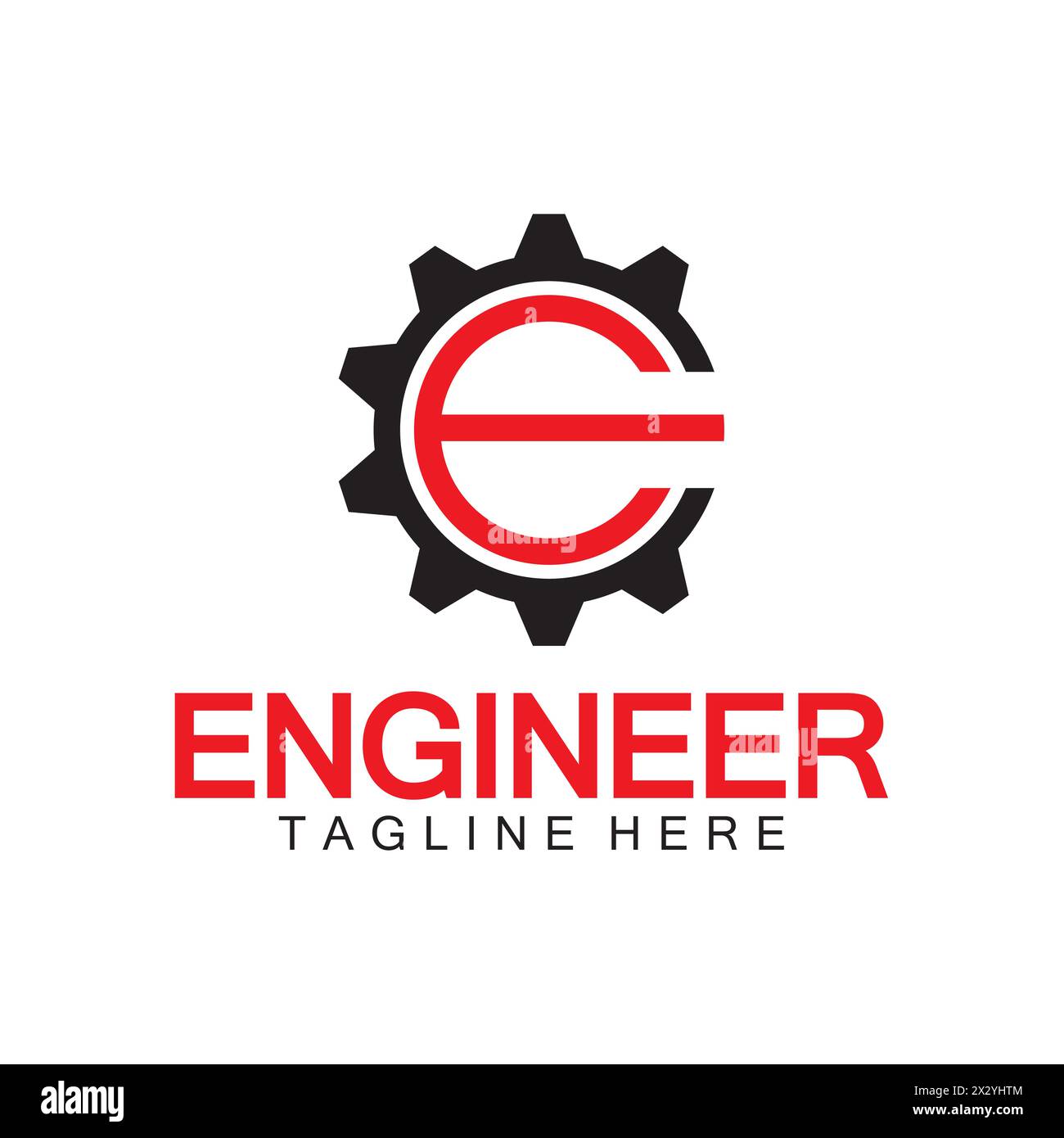 Design des Engineer Logos, Logo des Letter E Gear, Logo des Engineers mit Buchstabe E und Gear-Elementen Stock Vektor