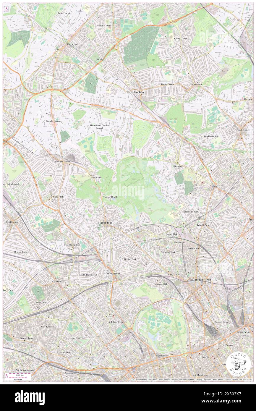 Hampstead Heath, GB, Vereinigtes Königreich, England, n 51 33' 50'', S 0 10' 9'', Karte, Cartascapes Map, veröffentlicht 2024. Erkunden Sie Cartascapes, eine Karte, die die vielfältigen Landschaften, Kulturen und Ökosysteme der Erde enthüllt. Reisen Sie durch Zeit und Raum und entdecken Sie die Verflechtungen der Vergangenheit, Gegenwart und Zukunft unseres Planeten. Stockfoto