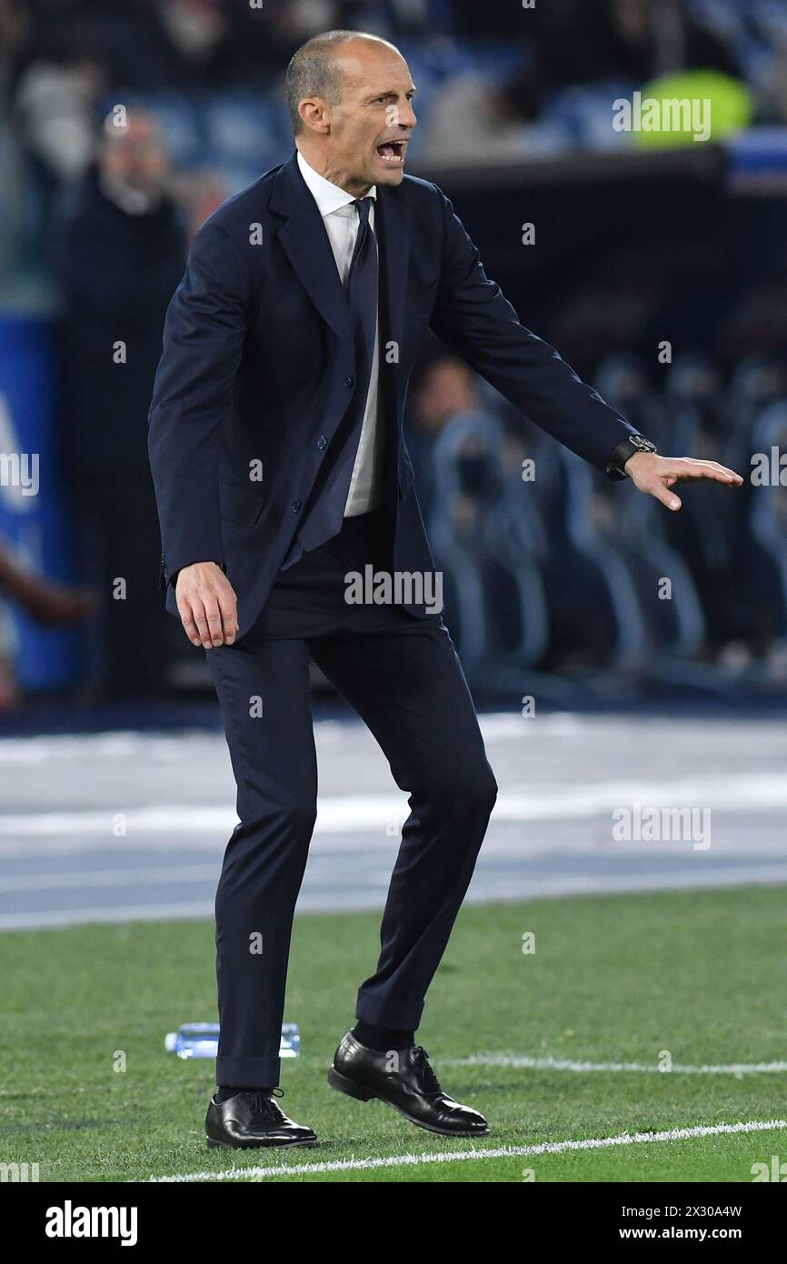 Rom, Latium. April 2024. Juventus-Trainer Massimiliano Allegri im Halbfinale des Italienpokals im zweiten Legspiel zwischen Lazio und Juvenuts im Olympiastadion, Italien, 23. April 2024. Gutschrift: massimo insabato/Alamy Live News Stockfoto