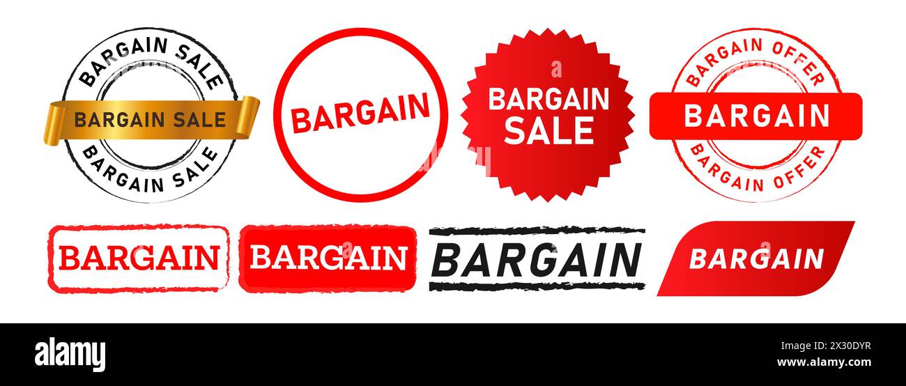 Schnäppchenaufkleber mit rechteckigem, kreisförmigem Etikett für Angebot zum Kauf von Werbeartikeln Stock Vektor