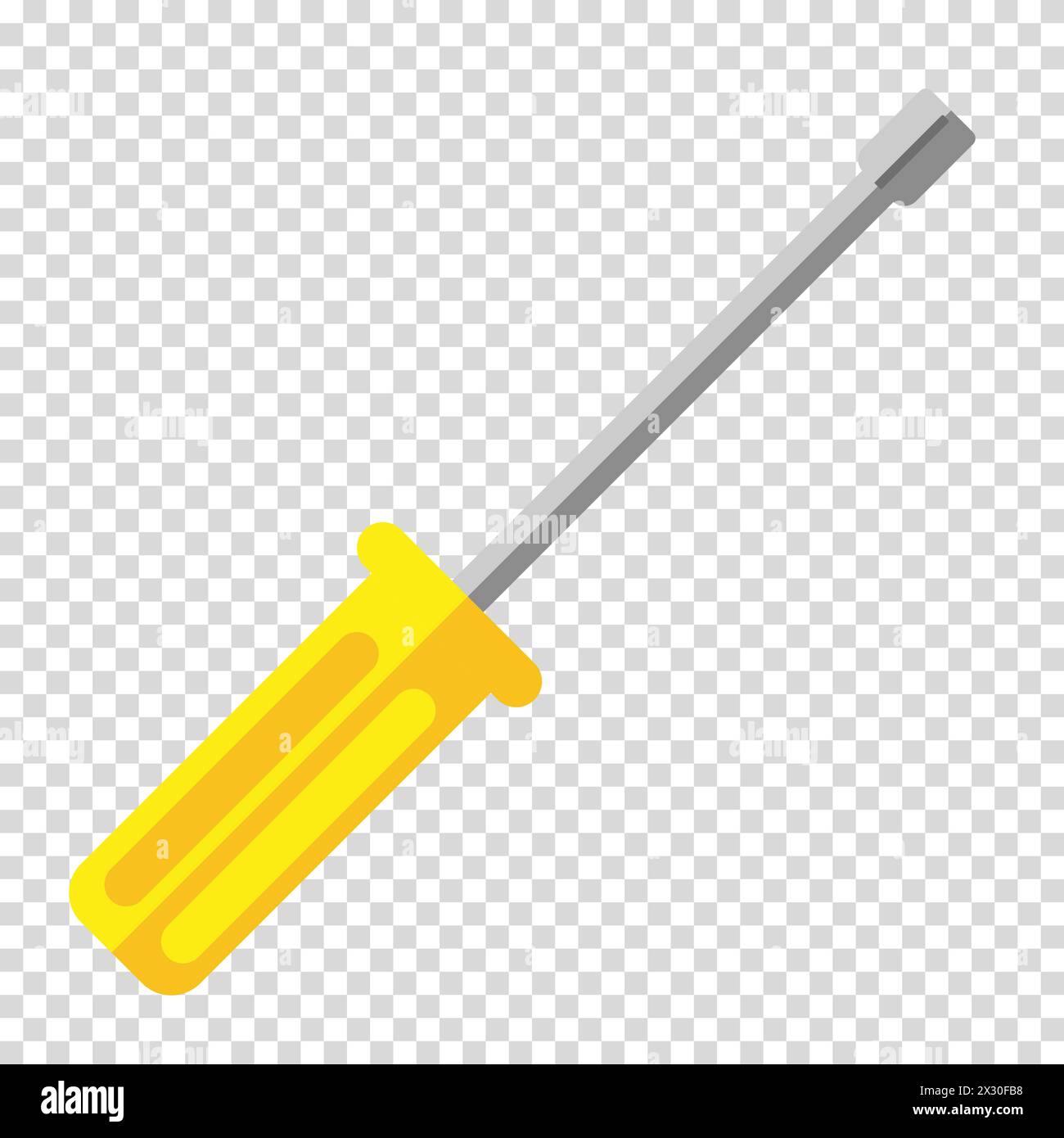 Schraubendreher mit gelbem Griff, Arbeit, Arbeit, Bau, Mann für eine Stunde, flaches Design, einfaches Bild, Zeichentrickstil. Spezialwerkzeugkonzept. Stock Vektor