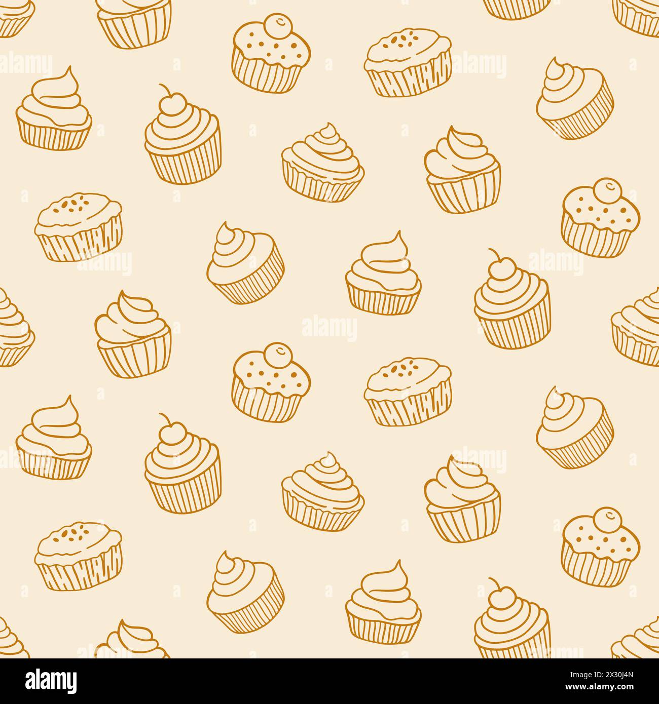 Gebäck, süße Bäckerei, nahtlose Muster Cupcakes. Stock Vektor