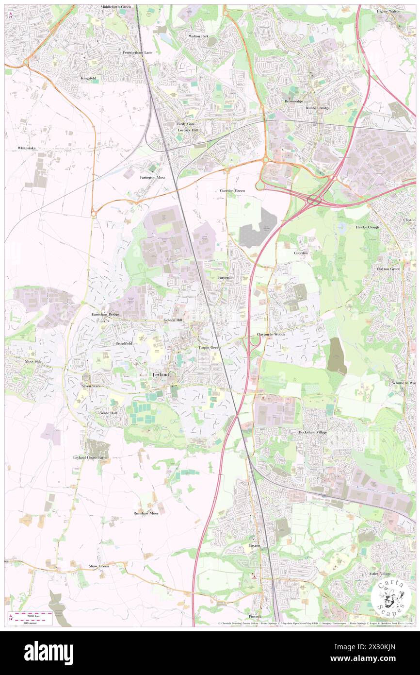 Bahnhof Leyland, Lancashire, GB, Vereinigtes Königreich, England, n 53 41' 56'', S 2 41' 13'', Karte, Cartascapes Map, veröffentlicht 2024. Erkunden Sie Cartascapes, eine Karte, die die vielfältigen Landschaften, Kulturen und Ökosysteme der Erde enthüllt. Reisen Sie durch Zeit und Raum und entdecken Sie die Verflechtungen der Vergangenheit, Gegenwart und Zukunft unseres Planeten. Stockfoto