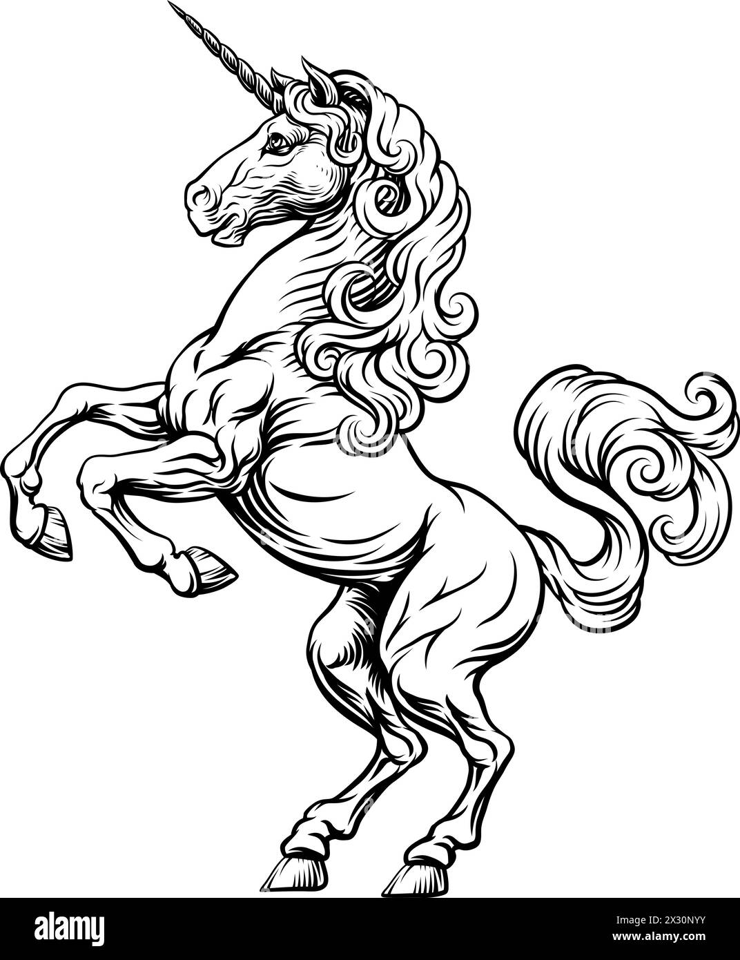 Einhorn Horse Crest zügelloses heraldisches Wappen Stock Vektor