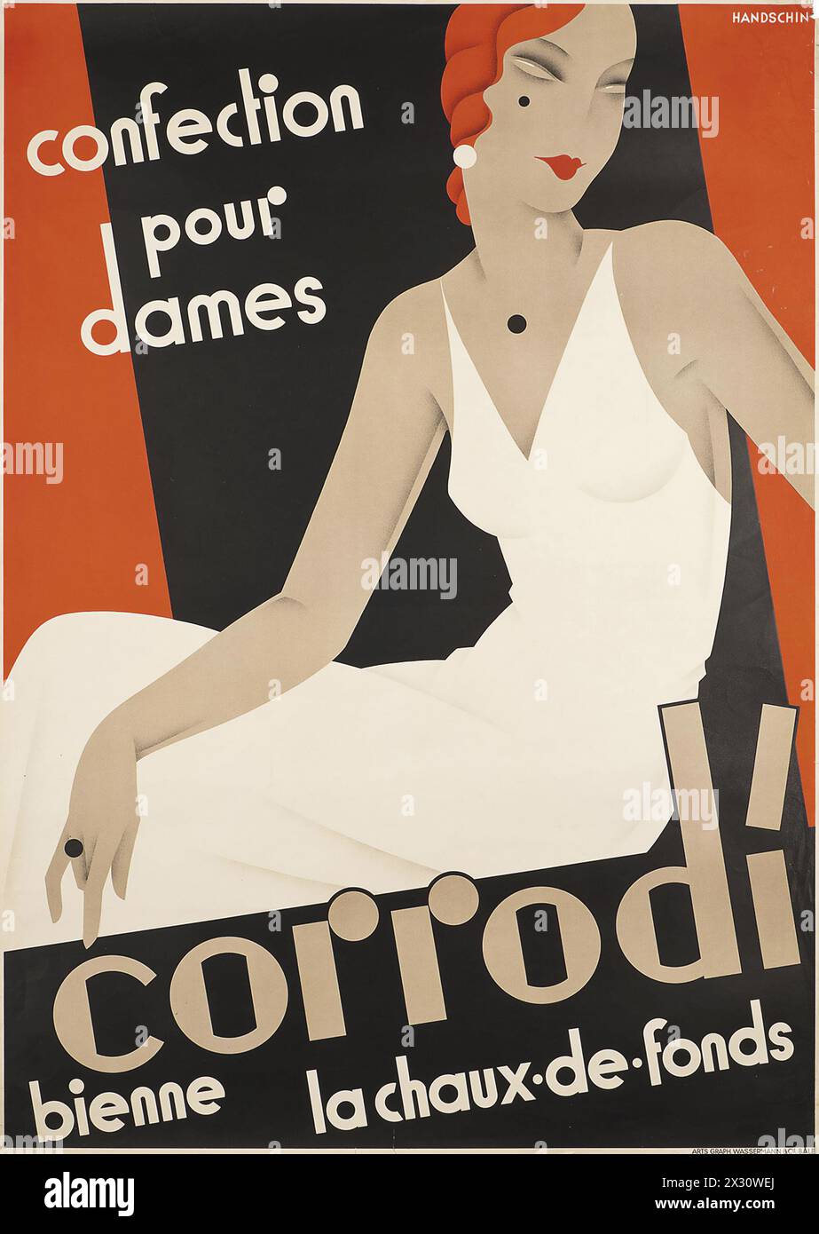 Johannes Handschin (1899-1948) , CORRODÍ Werbeplakat - Mode 1933 - Konfektion für Damen Stockfoto