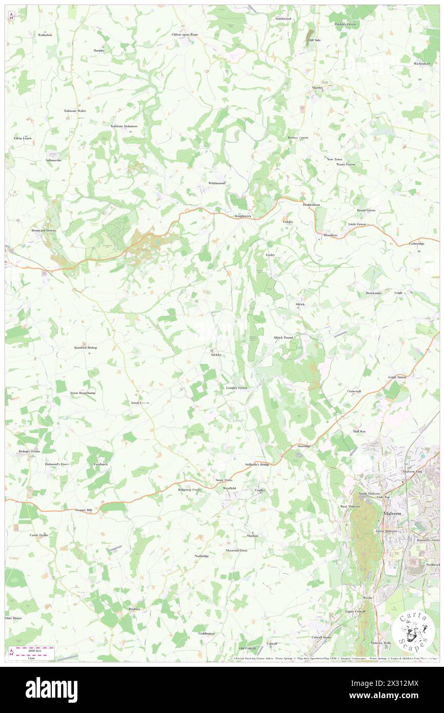 Malvern Hills District, Worcestershire, GB, Vereinigtes Königreich, England, n 52 10' 1'', S 2 24' 16'', Karte, Cartascapes Map, veröffentlicht 2024. Erkunden Sie Cartascapes, eine Karte, die die vielfältigen Landschaften, Kulturen und Ökosysteme der Erde enthüllt. Reisen Sie durch Zeit und Raum und entdecken Sie die Verflechtungen der Vergangenheit, Gegenwart und Zukunft unseres Planeten. Stockfoto