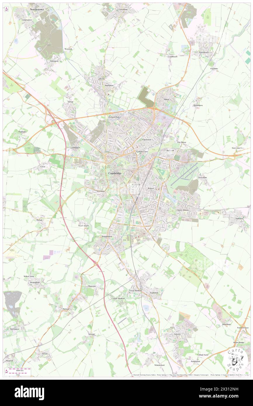 Cambridge District, Cambridgeshire, GB, Vereinigtes Königreich, England, n 52 11' 49'', N 0 7' 41'', Karte, Cartascapes Map, veröffentlicht 2024. Erkunden Sie Cartascapes, eine Karte, die die vielfältigen Landschaften, Kulturen und Ökosysteme der Erde enthüllt. Reisen Sie durch Zeit und Raum und entdecken Sie die Verflechtungen der Vergangenheit, Gegenwart und Zukunft unseres Planeten. Stockfoto