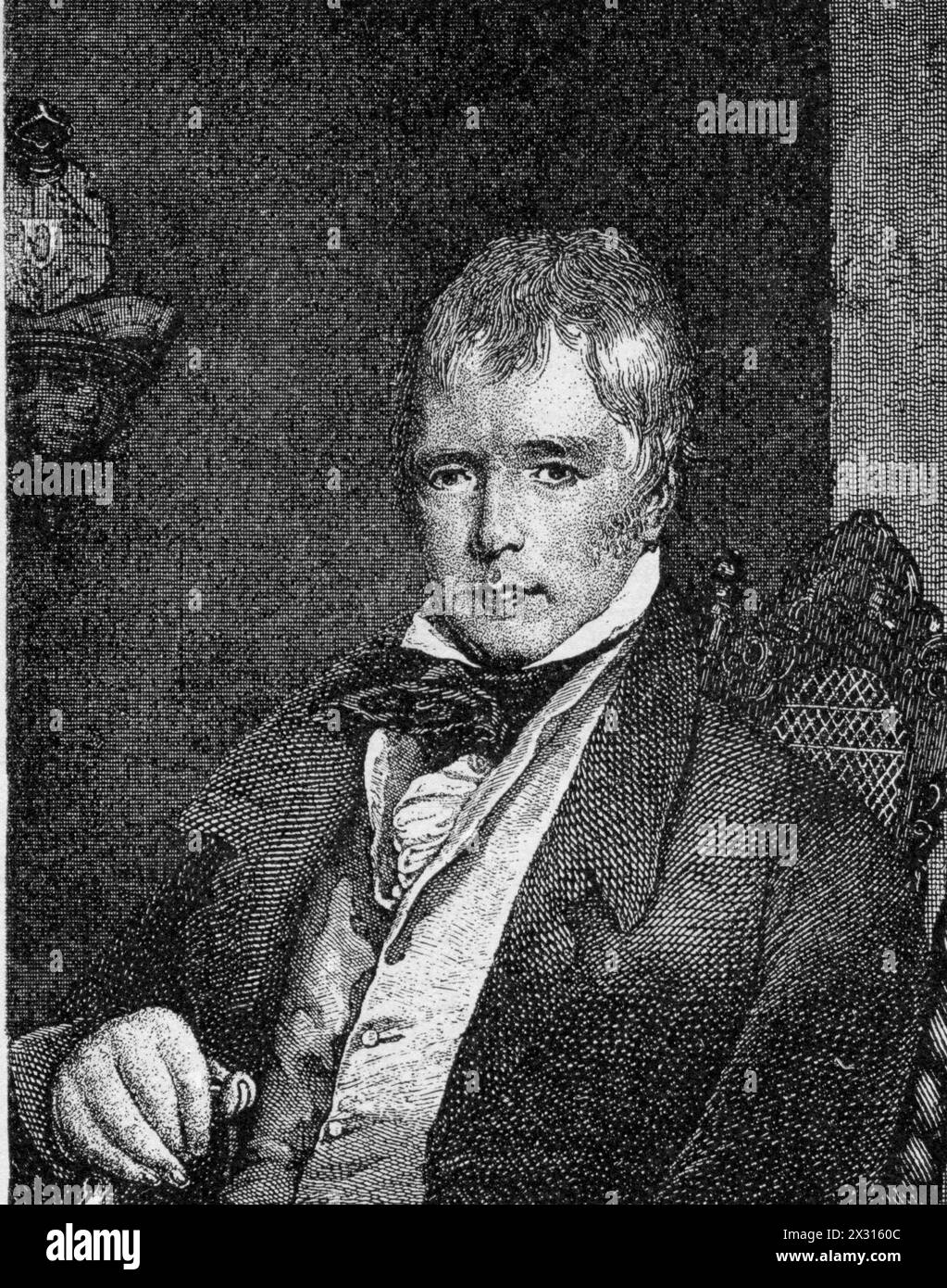Scott, Walter, 15.9.1771 - 21.9,1832, schottischer Schriftsteller, Holzstich, 2. Hälfte des 19. Jahrhunderts, ZUSÄTZLICHE-RECHTE-CLEARANCE-INFO-NOT-AVAILABLE Stockfoto