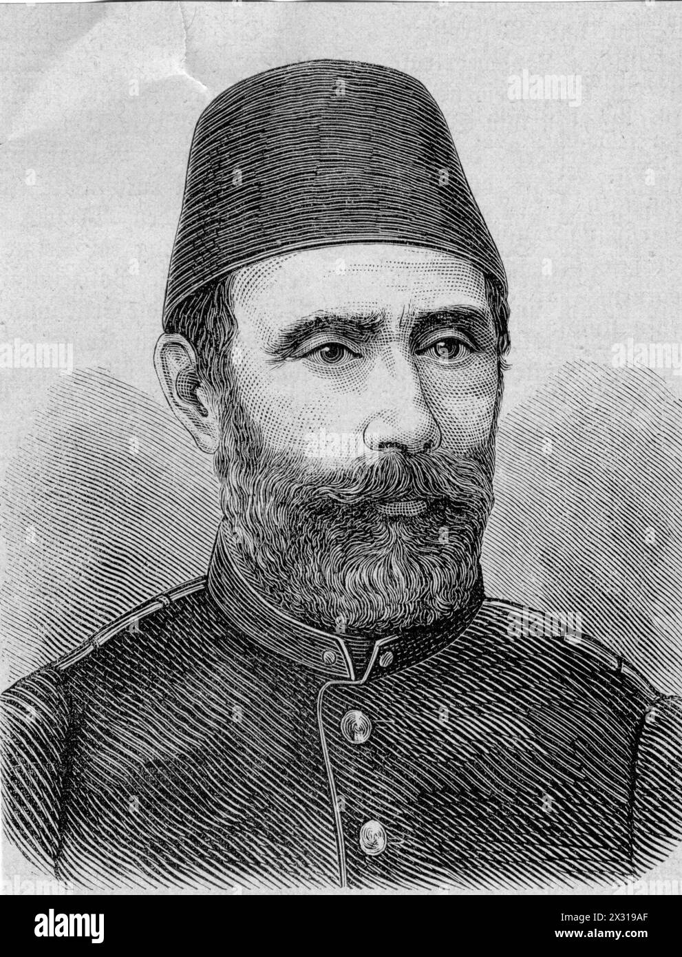 Selami Pascha, osmanischer Offizier, Kommandant des Donaukorps, Holzstich, 1877, ZUSÄTZLICHE RECHTE-CLEARANCE-INFO-NOT-AVAILABLE Stockfoto