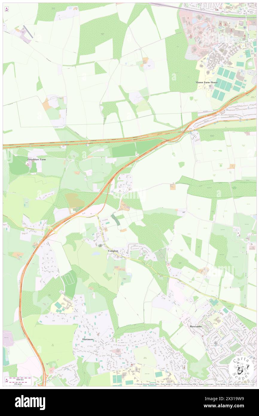 Compton, Surrey, GB, Großbritannien, England, n 51 13' 14'', S 0 37' 44'', Karte, Cartascapes Map, veröffentlicht 2024. Erkunden Sie Cartascapes, eine Karte, die die vielfältigen Landschaften, Kulturen und Ökosysteme der Erde enthüllt. Reisen Sie durch Zeit und Raum und entdecken Sie die Verflechtungen der Vergangenheit, Gegenwart und Zukunft unseres Planeten. Stockfoto