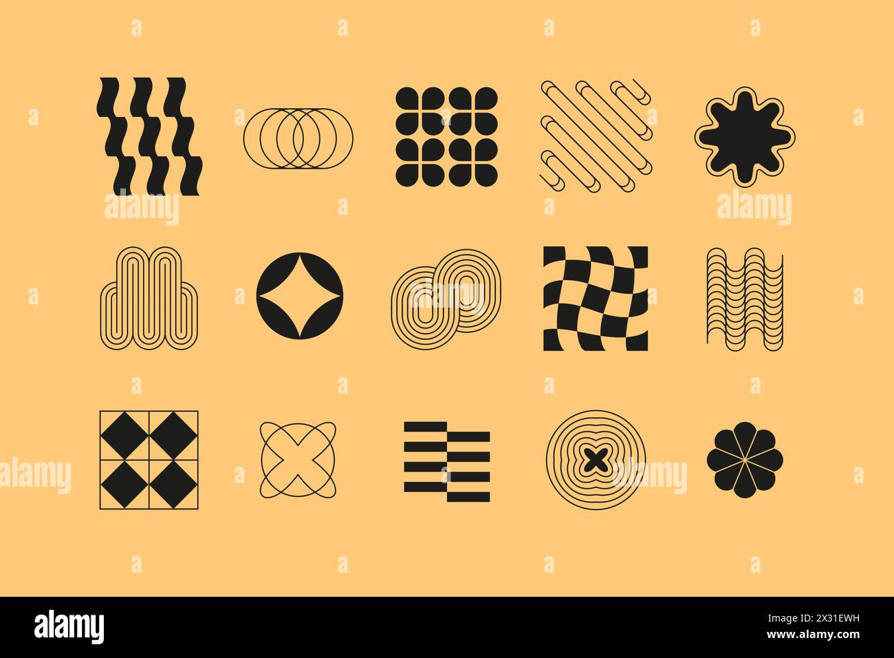Komplexe geometrische Formen im Retro-Stil – Symbole im flachen Design Stock Vektor