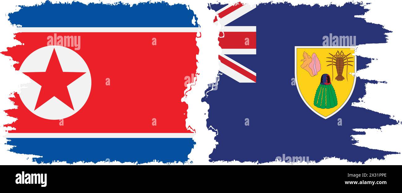 Turks und Caicos und Nordkorea Grunge Flags Verbindung, Vektor Stock Vektor